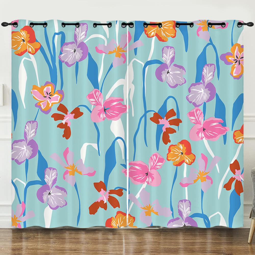 Curtain Flower Simple Full Screen Flower 3D Digital Printing Blackout Curtain Punching