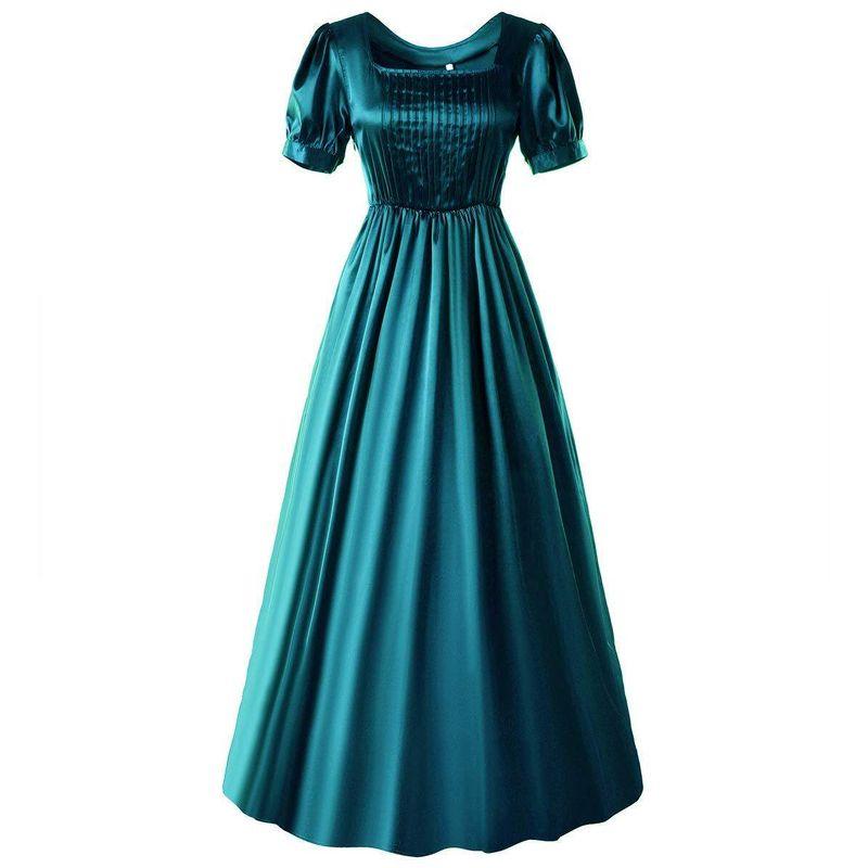 Medieval Satin Dress Halloween Cosplay High-Waisted Ball Gown Victorian Tea Dress