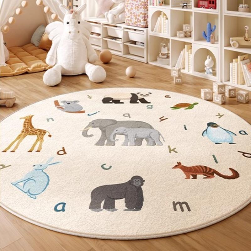 Cartoon Style Bedroom Decor Round Carpet Animal Pattern Carpets for Living Room Thick Plush Children‘s Floor Mat Fluffy Soft Rug