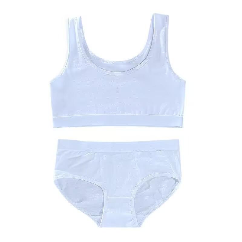 Girls Training Bras Panties Kids Cotton Underwear Sets Teens Students Bra Vest and Panties Wireless Girls Sports Bra 8-16Y