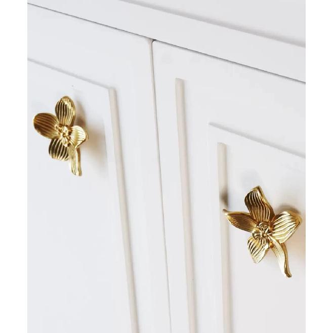 Petal Knobs Brushed Gold Cabinet Knobs, Dresser Drawers Knob Cute Handle Hardware Door Knobs, 4 Pack