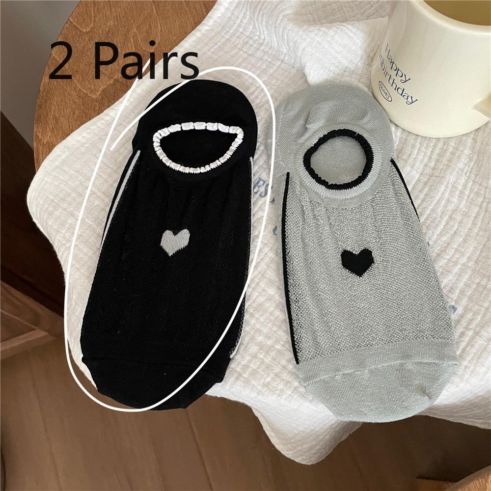 

2 пары летних носков-следочков, сетчатые дышащие бесшовные носки в форме сердца, повседневные короткие носки с нескатывающейся пяткой 2 pairs чёрный