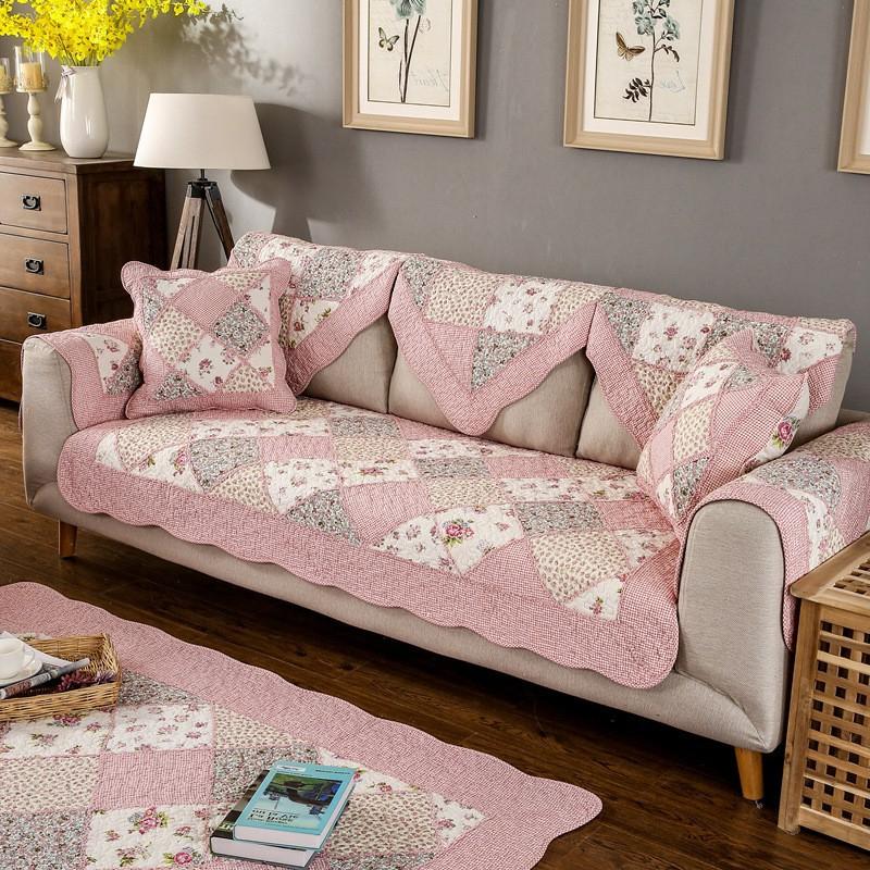 Spring and Autumn Cotton Sofa Cushion Quilted Rural Fresh and Elegant Non Slip Small Flower Lovely Girl Combination Sofa Cover