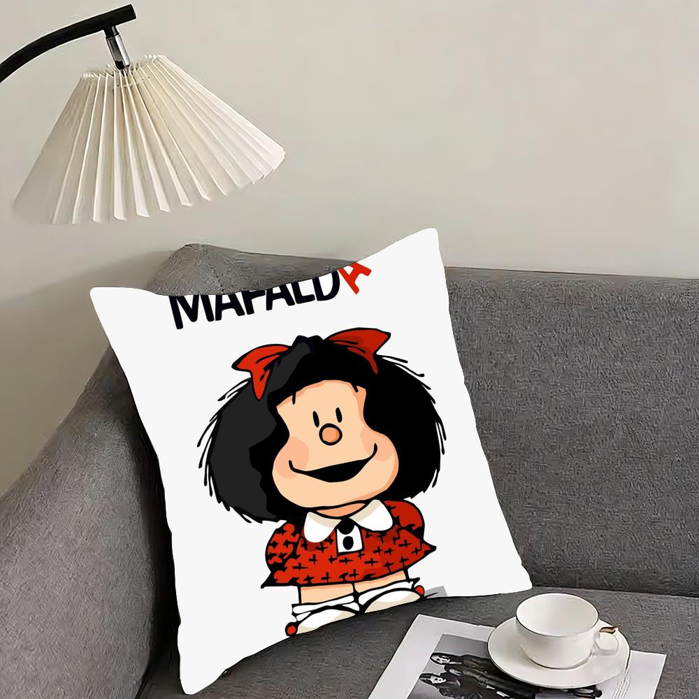 Cute MMafaldas Cartoon Cushion Cover Pillowcase Ultra Soft Skin Friendly Fabric Cloud Like Comfort Concealed Zipper