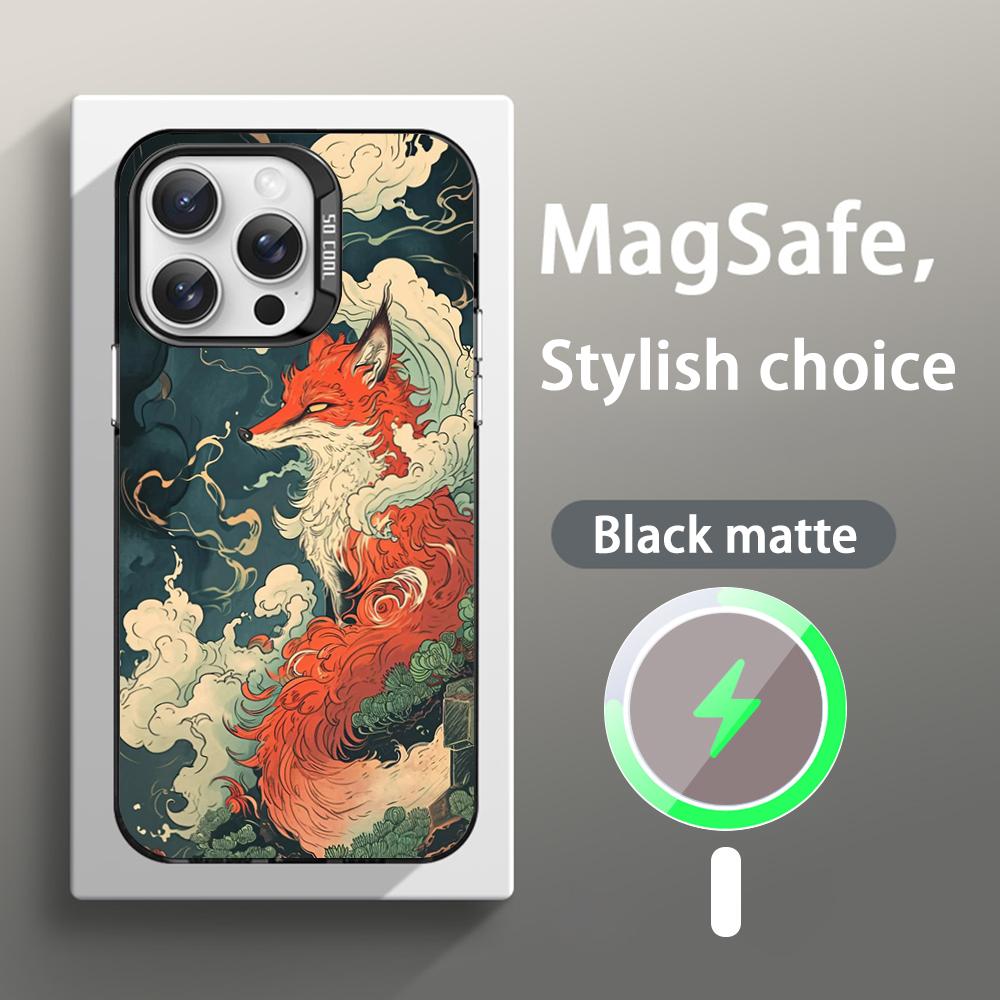 Japanese nine-tailed fox art design Phone Case Magnetic IMD Colorful Silver case for iPhone 16 15 14 13 12 11 Pro Max iPhone11