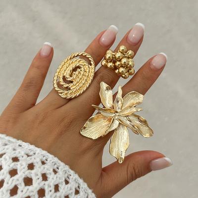 Personalized Five-Petal Flower Three-Dimensional Flower Opening Ring, Exaggerated Metal Wind Winding Ring