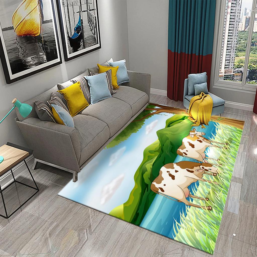 Milchkuhmuster Teppich Kawaii Bauernhoftier Teppich Ochse Fußmatte Rechteck Bereichsteppiche für Erwachsene Yogamatte Wohnzimmerdeko Fußmatte