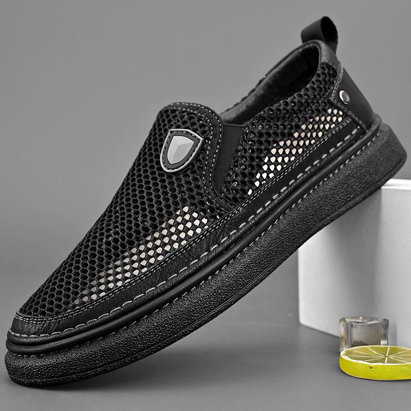 

Mesh shoes men s casual shoes 2025 summer new breathable soft sole one pedal cover lazy shoes men s casual shoes 44 чёрный