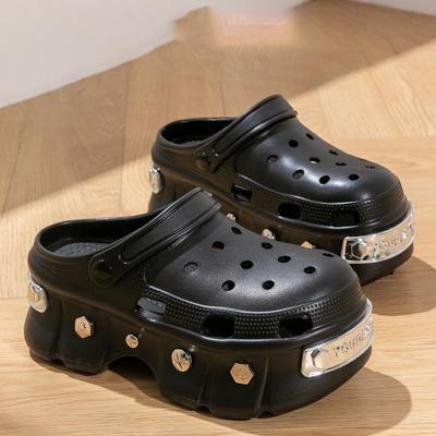 Thick Soled Height Increasing Perforated Shoes Women Wear Summer Anti Slip Punk Studded Toe Caps Beach Sandals