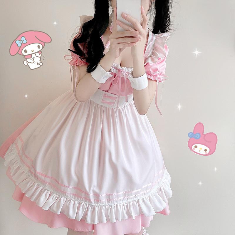 Japanese pink maid outfit short sleeve girl maid dress cosplay Anime cos Cafe maid outfit