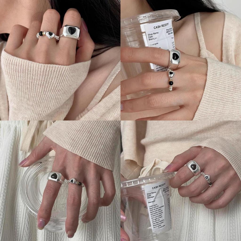 Stylish Black Agate Heart Ring For Women With Simple Elegant Design Adjustable Size