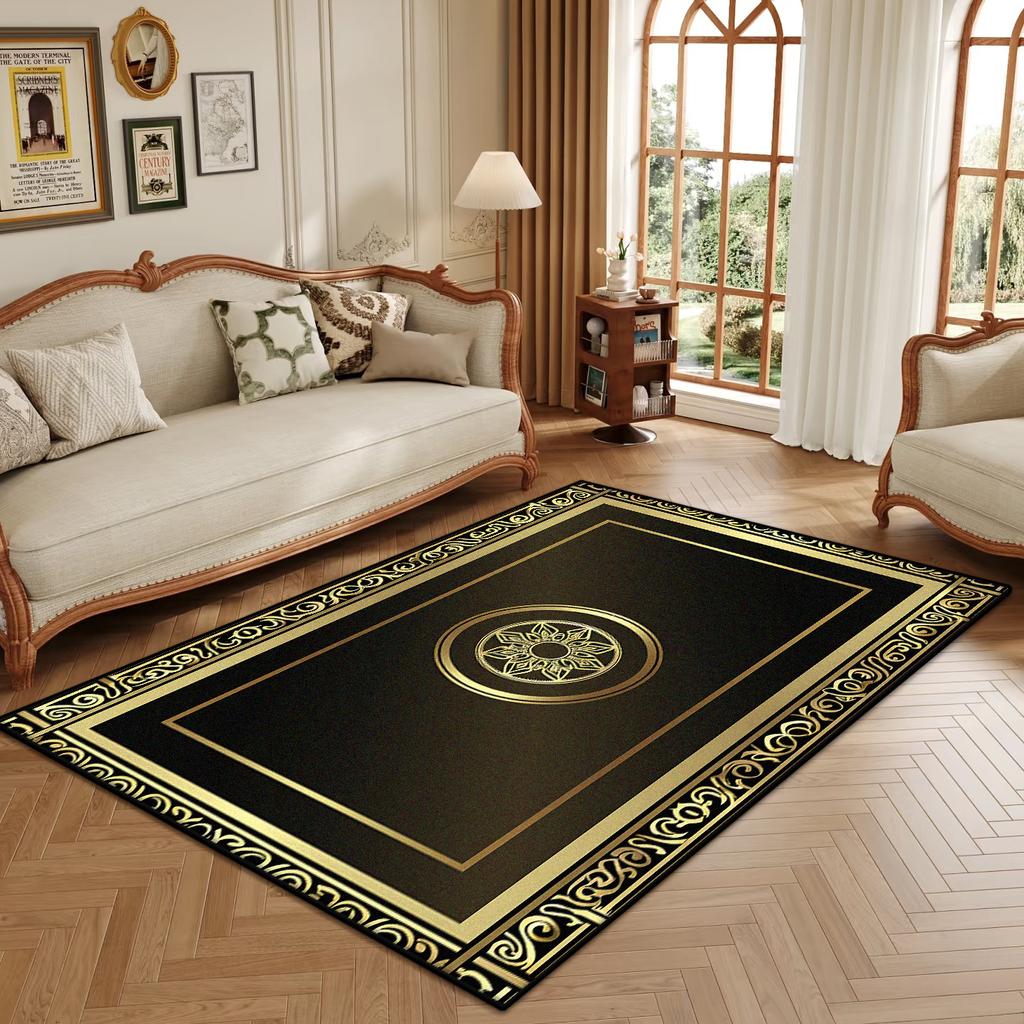 Retro Luxury Golden Border Carpet Living Room Black Non-slip Big Size Decoration Bedroom Rug Soft Easy Clean Entrance Door Mat