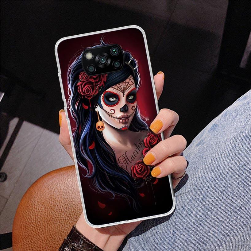 Catrina Beautiful Rose Girl Skull Phone Case For Xiaomi Poco X7 X6 X5 Pro F7 Ultra Redmi 15C 15 13C 13 12C 12 10 10A 10C 9 9A 9C
