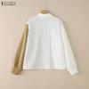 ZANZEA Blusa informal de retales de manga larga con cuello vuelto para mujer