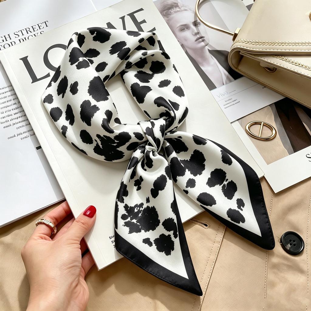 Autumn and winter Maillard cashew square scarf silk scarf women's shirt versatile neck small scarf tied hair decorative scarf