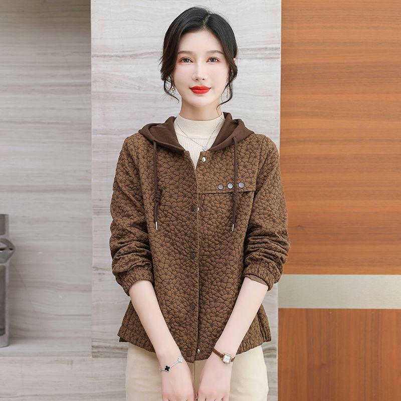 FiveFive Hooded Casual Coat Women's Mother's Jacket Autumn Outwear with Short Zipper Basic Coat