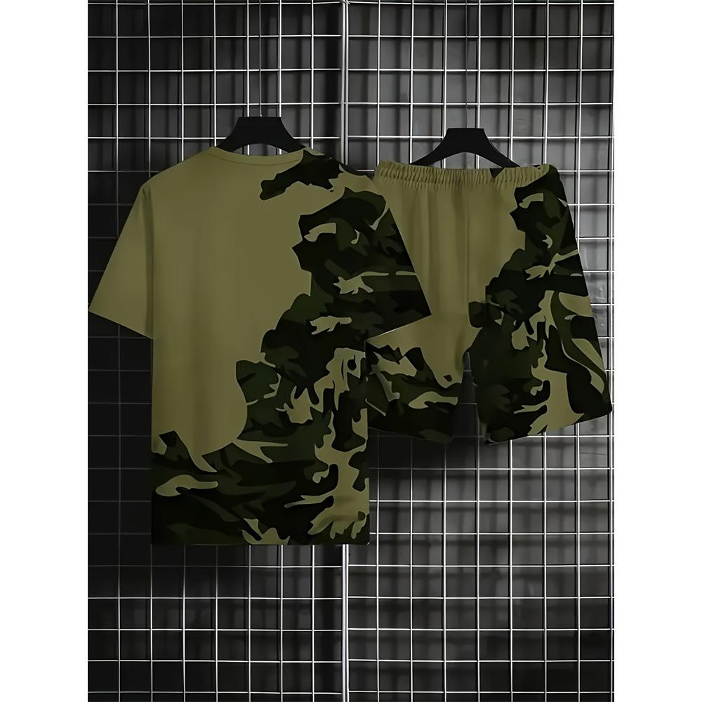 New Summer Men's Outdoor Sports Short Sleeve Breathable Suit Letter Pattern Design Leisure Fashion Street Style Two Piece Set