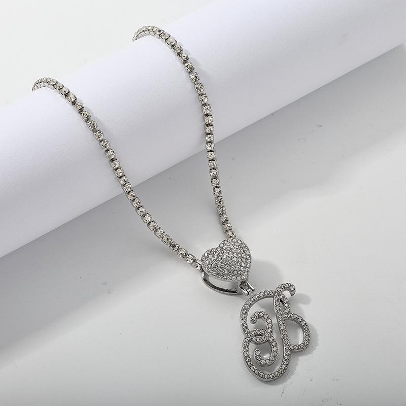 26 Flower Letter Necklace: Hip Hop Heart Pendant with Full Diamond Inlaid Tennis Chain for Women