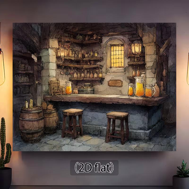 2D Mittelalterliche Bar Kulisse Rustikale Taverne Themenparty Hintergrund