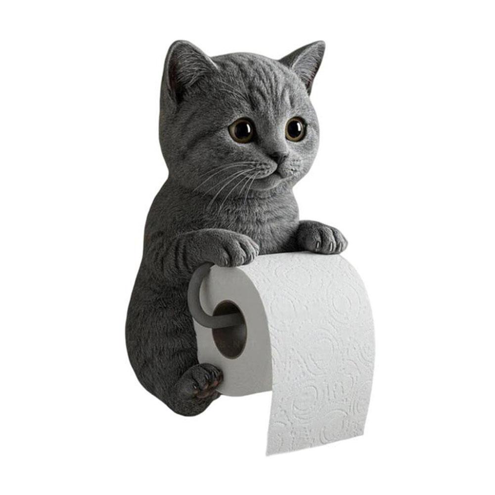 Wall Mount Toilet Paper Roll Holder Decorative Cat Shape Paper Stand Funny Animal Roll Storage Rack Kitchen and Bathroom Use