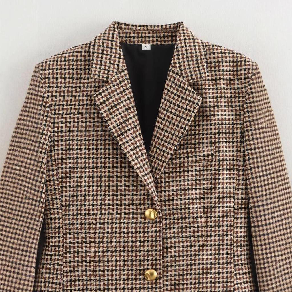 Spring 2025 Women's Euro-American Style Houndstooth Belted Suit