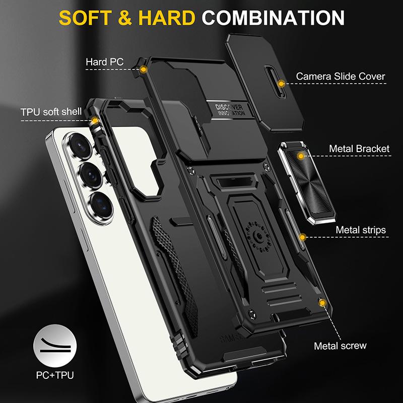 Case for Samsung S26 S25 S24 Plus Ultra Lens Sliding Window Protective Cover Full Coverage With Holder Kickstand Shock Proof