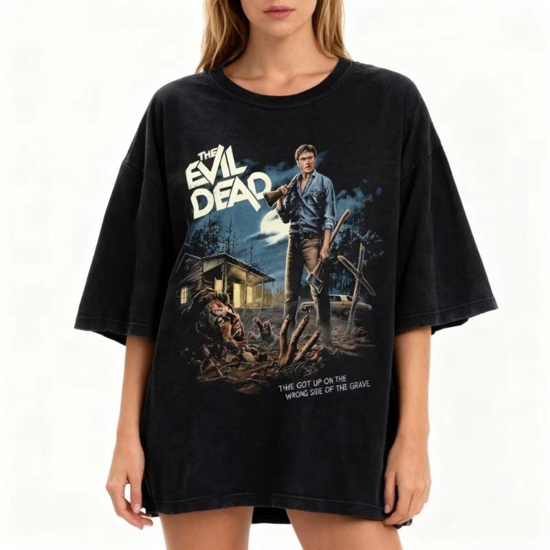 Graphic Short Sleeve Shirt Unisex Women AllSeason The Evil Dead Vintage Tee Ash Williams Retro Horror Shirt Clothing