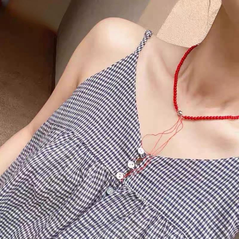 Mona Style Retro Coral Red Beaded Choker Necklace