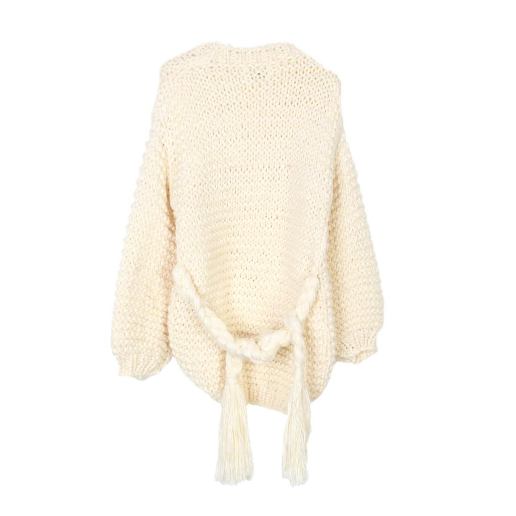 Women's European & American Style Lantern Sleeve Tassel Cardigan - Handmade, Thick, and Cozy for Fall & Winter