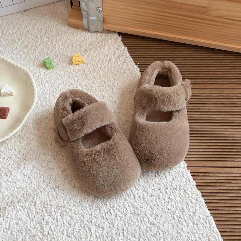 New Winter Cotton Shoes for Girls, Fleece-Lined and Thickened for Warmth, Children's Girls' Furry Shoes, Loafers for Outdoor Wear