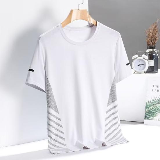 Herr Snabbttorkande T-shirt Andningsbar Atletisk Sommar T-shirt Lös Passform Nät T-shirt för Löpning Gym Fitness Träning Utomhuspass