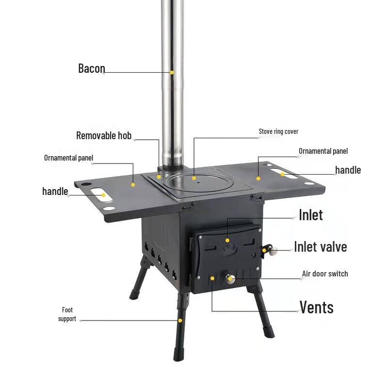 Портативная дровяная печь для палатки OEING из углеродистой стали 580x460x1030mm