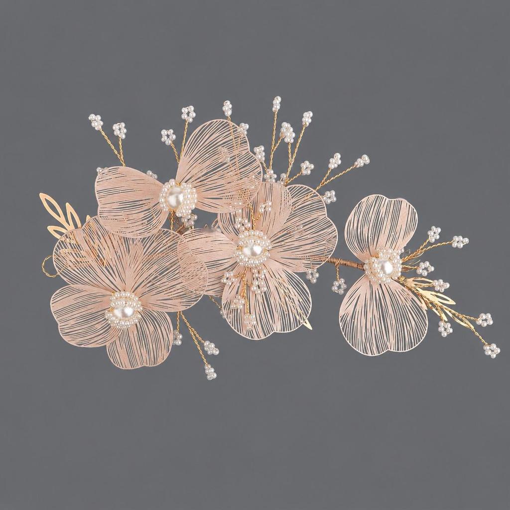 Handmade Flower Hair Clip with Alloy, Pearl and Drip Oil - Bridal Wedding Headwear Accessory