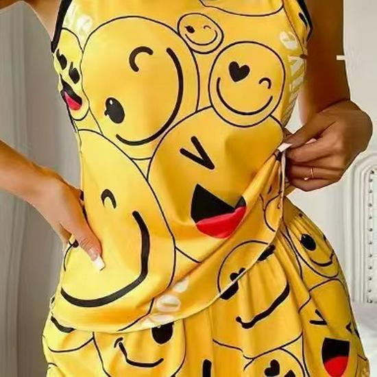 

Європейський та Американський Жіночий Літній Комплект: Майка та Піжама з Молочного Шовку - М який, Повітряний, З Милим Принтом XXL