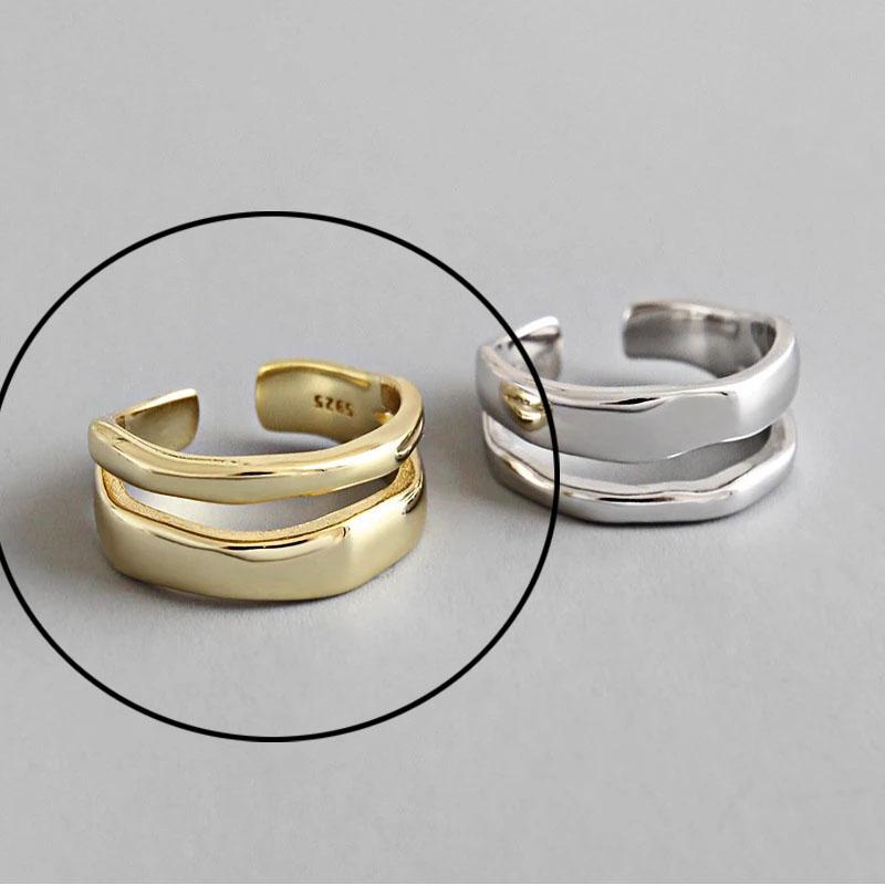 925 Silver Rings For Women Hollow Out Gold Color Temperament Personality Fashion Female Trendy Resizable Opening Rings