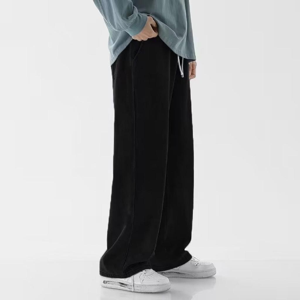 Men's Elastic Waist Light Jeans - Loose, Straight-Leg, Wide & Floor-Length Casual Pants
