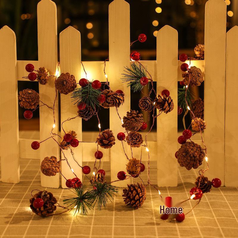 

LED Pine Cone & Red Berry String Lights for Christmas Tree Decorations Warm White Light - 2m 20 LEDs - Battery