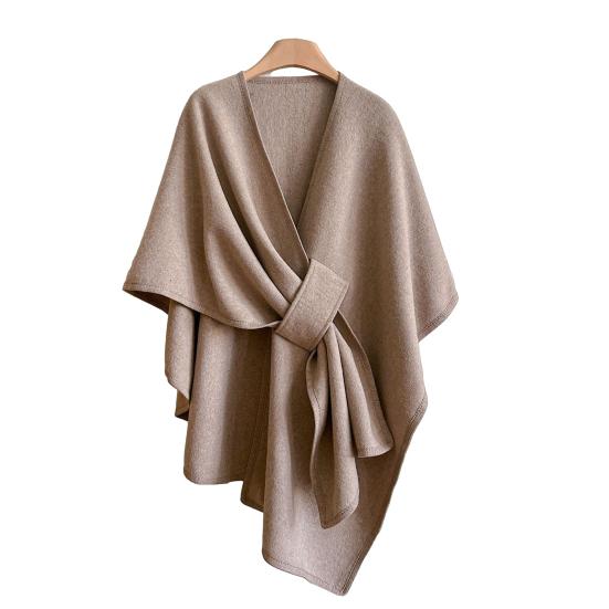 Women Draped Shawl Adjustable Crossover Front Lightweight Soft Warm Shawl Scarf Cape Cardigan Solid Color Knitting Shawl