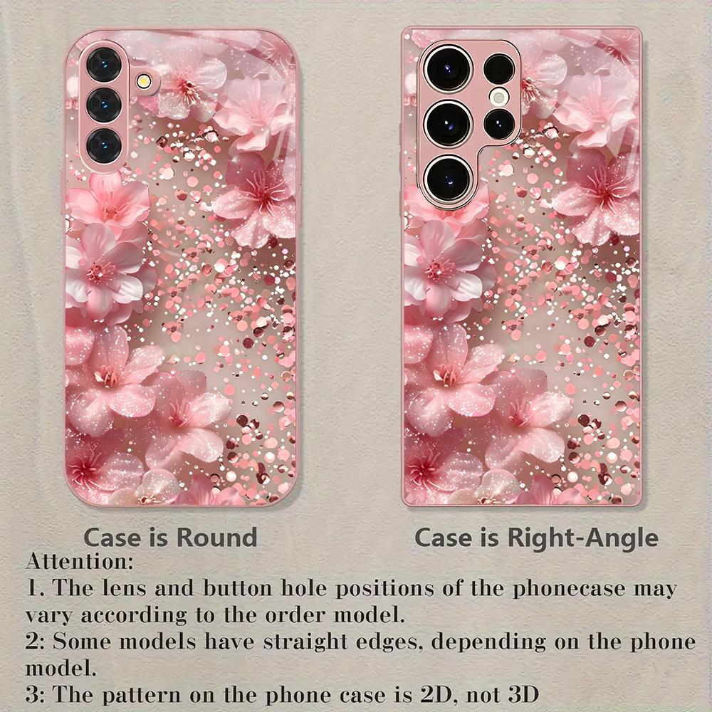 Floral Design Metal Paint Glass Phone Case Suitable for Samsung GalaxyS26 S25 S24 S22 S21 S20FE/Ultra/Plus Shockproof Back Cover
