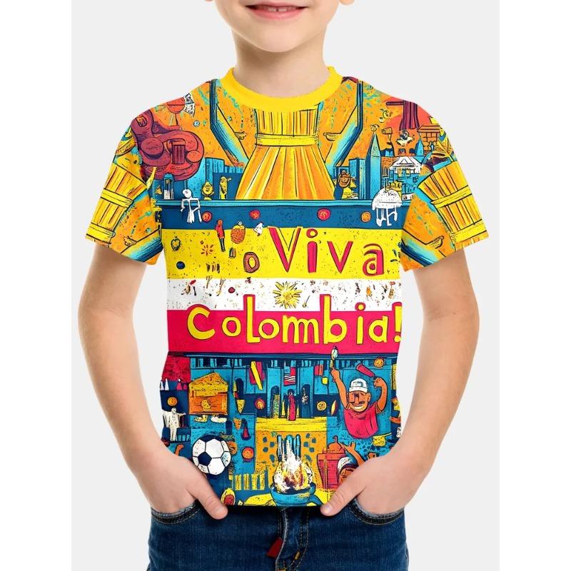 

Soft Comfortable Children s Summer Round Neck Short Sleeved T-shirt Creative Color Fashionable Cool Printed Boy s T-shirt 170