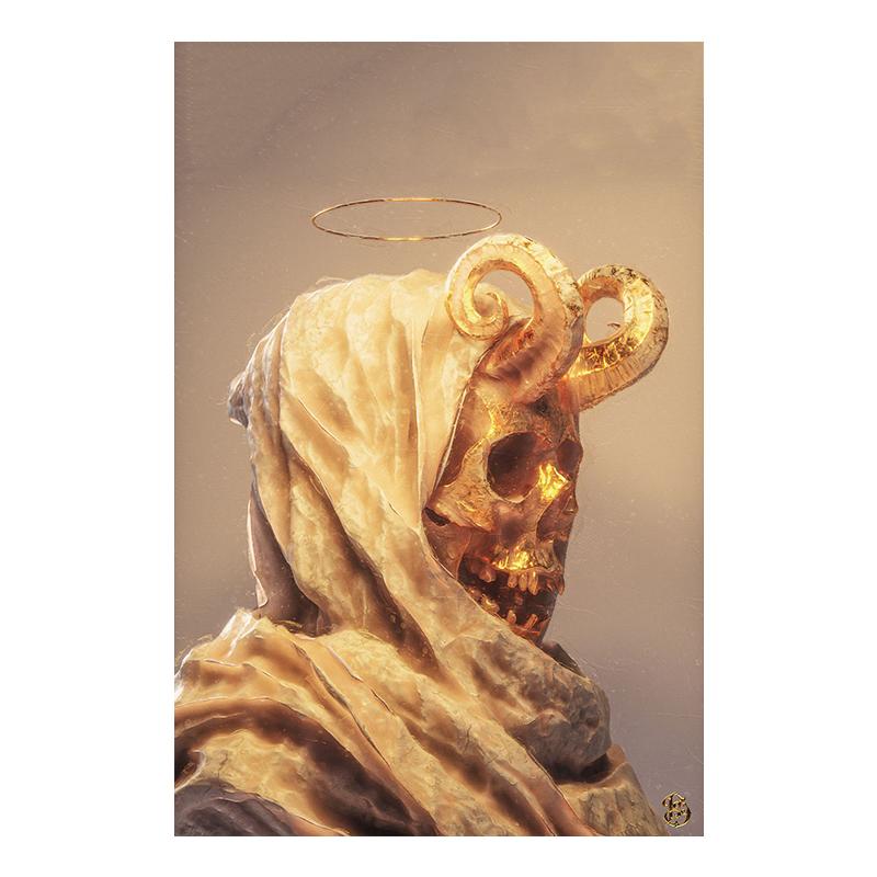 Black Golden Red Abstract Skeleton Art Canvas Poster Gothic Painting Print Metallic Texture  Skull Pictures Room Home Wall Decor