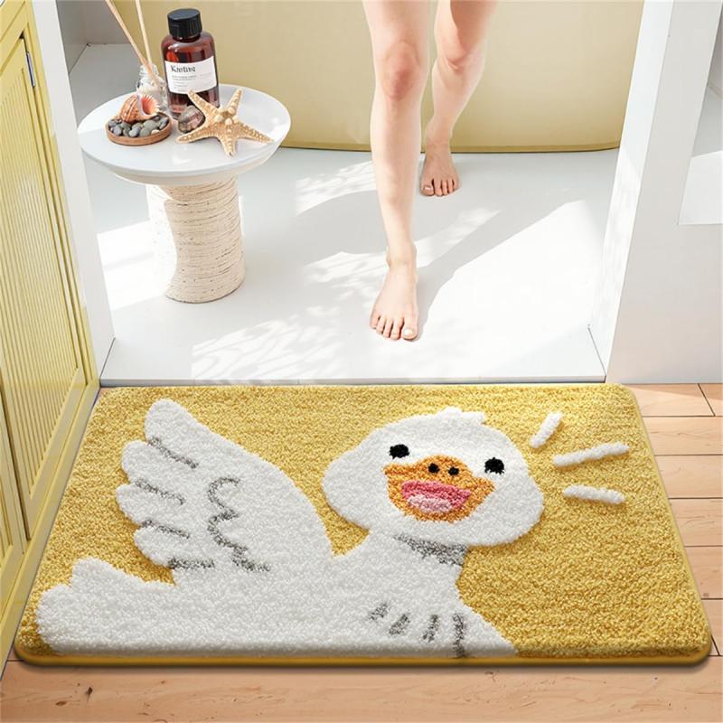 Cartoon Imitation Cashmere Bathroom Mat, Soft Water-Absorbent Shower Door Mat, Bedroom Bedside Rug for Home Decoration