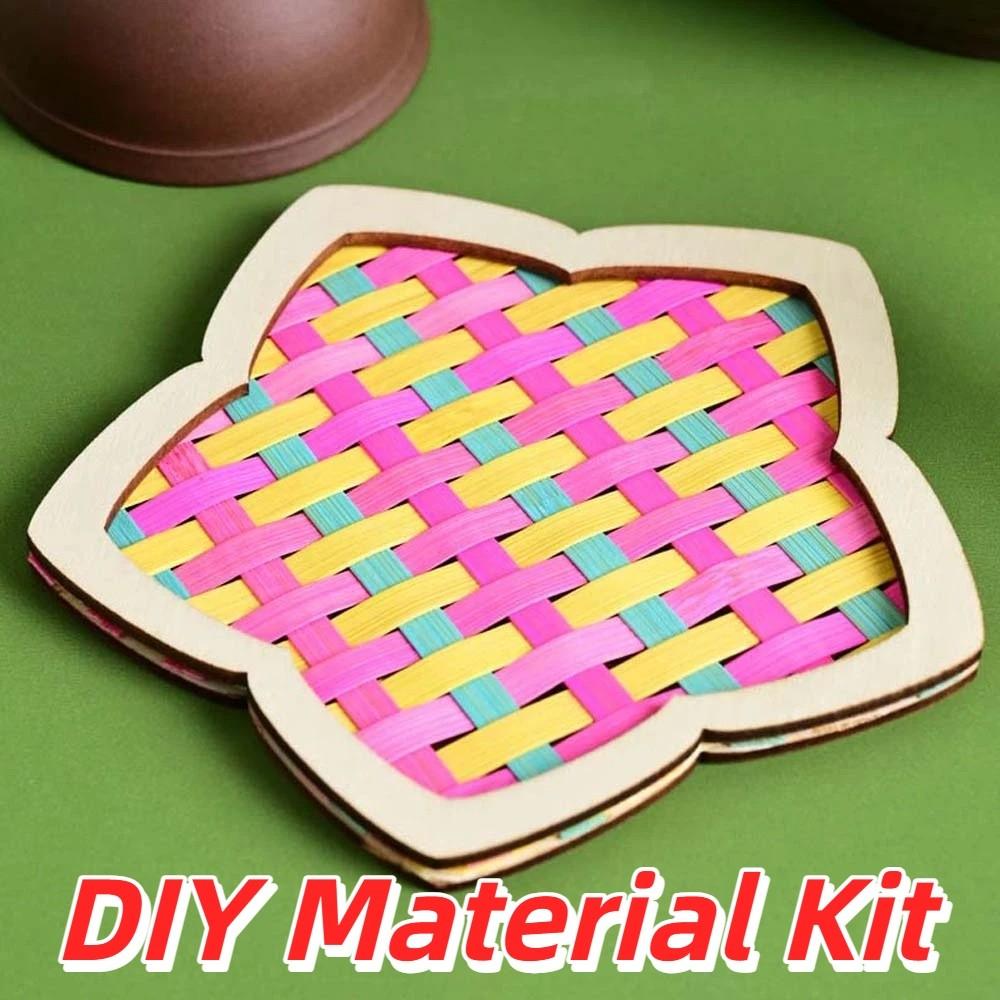 Eco-Friendly Woven Coaster Pack Natural Wood Handmade Cup Mat Bamboo Coaster DIY Beginners Style 4