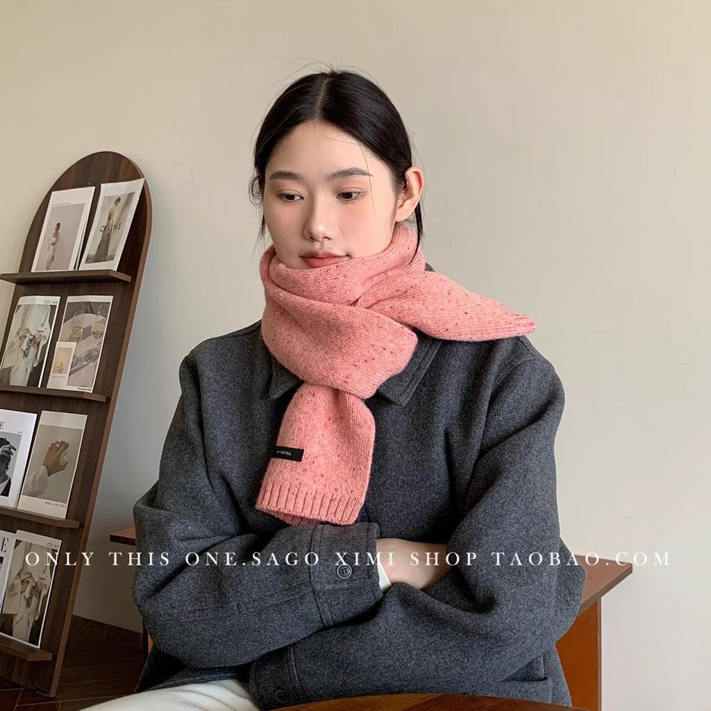 Korean Style Autumn and Winter Couples Thickened Wool Scarf Women's Warm Small Knitted Wool Scarf