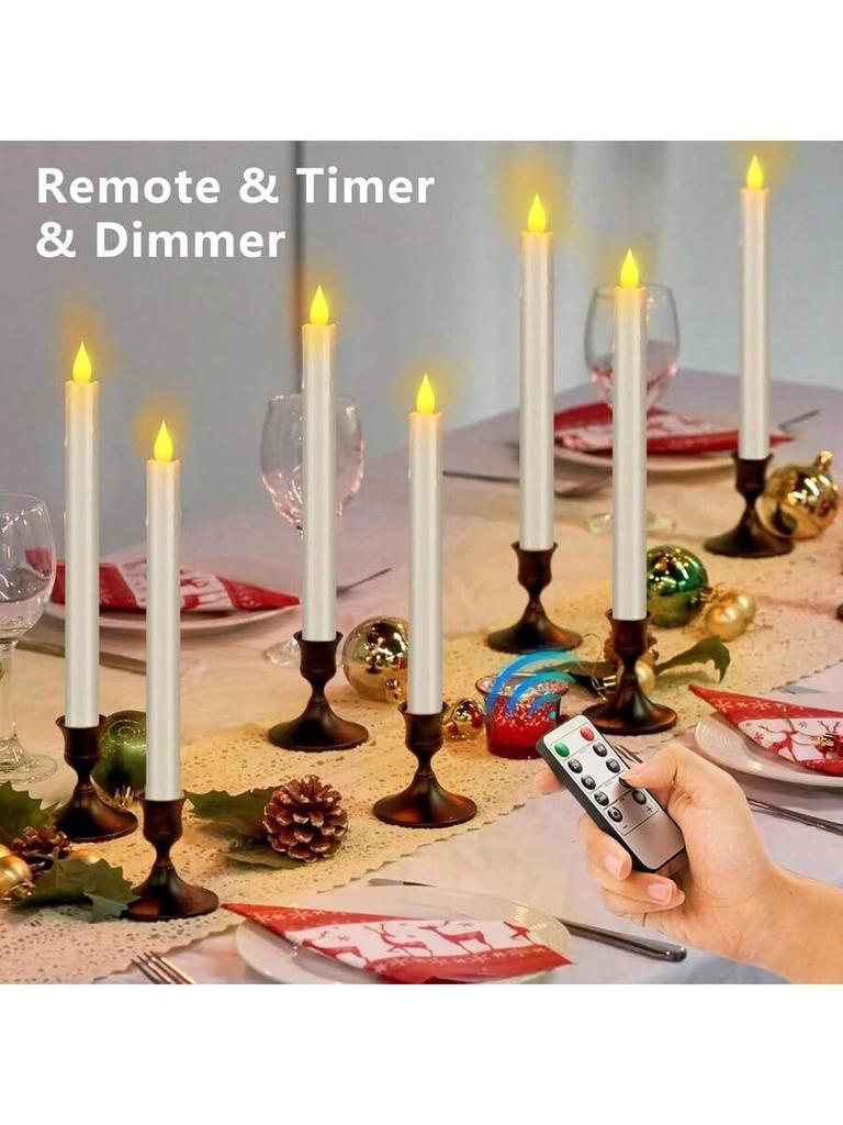 24 Pcs Flameless Taper Candles in Candleholders With Remote Timer , LED Candlesticks Flickering, Battery Operated Candles,