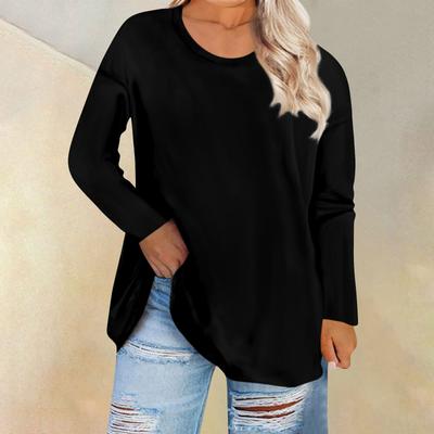 Women's Large Top Round Neck Loose And Comfortable Solid Long Sleeve T-shirt Casual