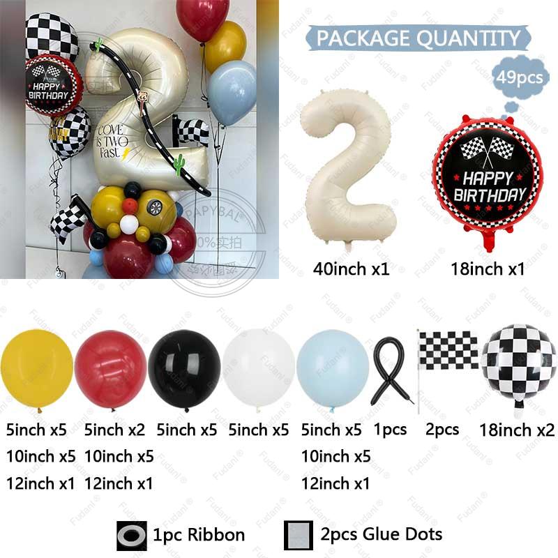 49pcs Racing Themed Balloon Column 40inch Milk White Tire Foil Balloon Boy Birthday Party Decorations Baby Shower Toy Gifts
