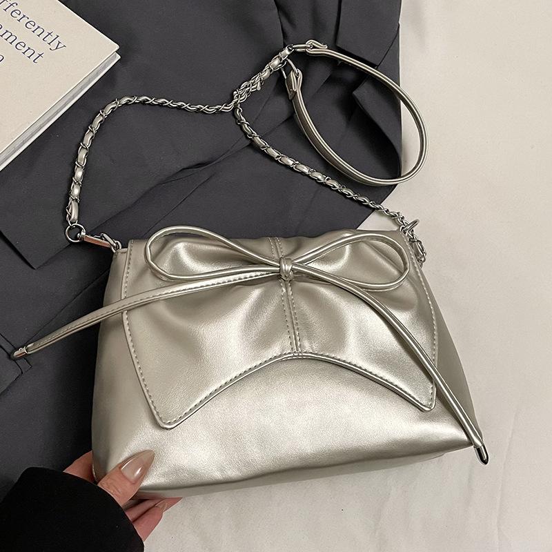 Trendy New High-end Texture Ballet Style Bow Pleated Underarm Bag Versatile Casual Chain Messenger Bag Women