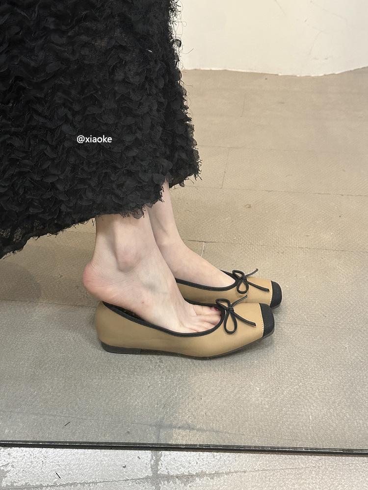 Xiaoxiangfeng Shallow Mouth Single Shoe Girl 2025 New Korean Version Bow Round Head Gentle Fairy Doudou Shoes Female Flat Bottom
