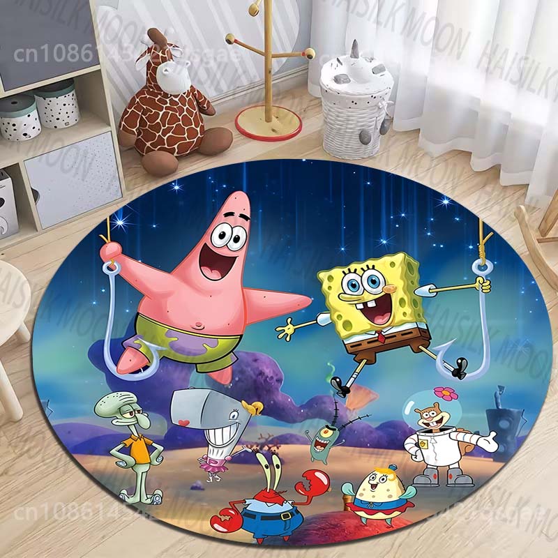 Multiple Sizes SpongeBob SquarePants Print Round Rugs for Living Room Bedroom Floor Mats Kids Room Household Carpet Home Decor